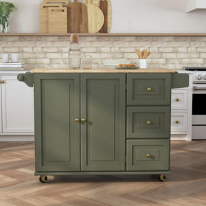 Rolling Kitchen Island Cart with Drop-Leaf Breakfast Bar