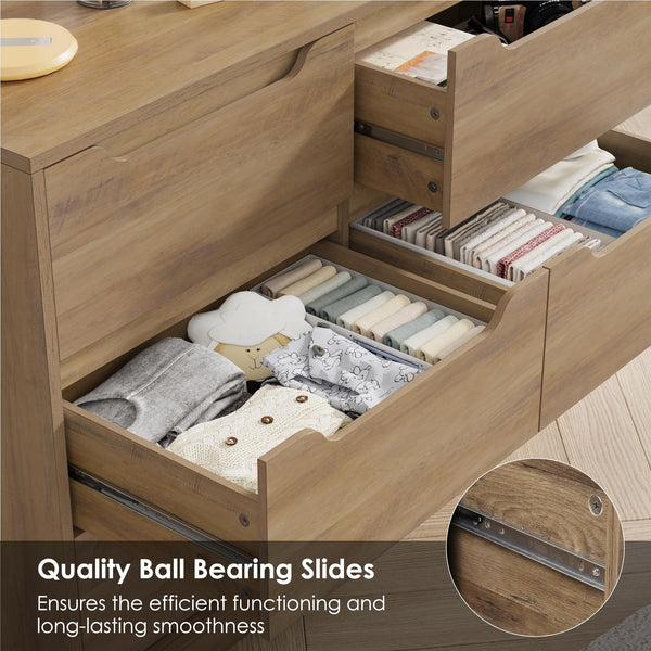 6 Drawer Double Dresser with Storage – Rustic Brown