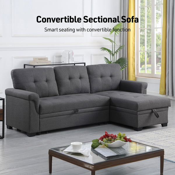 Convertible L-Shaped Sectional Sleeper Sofa with Storage Chaise
