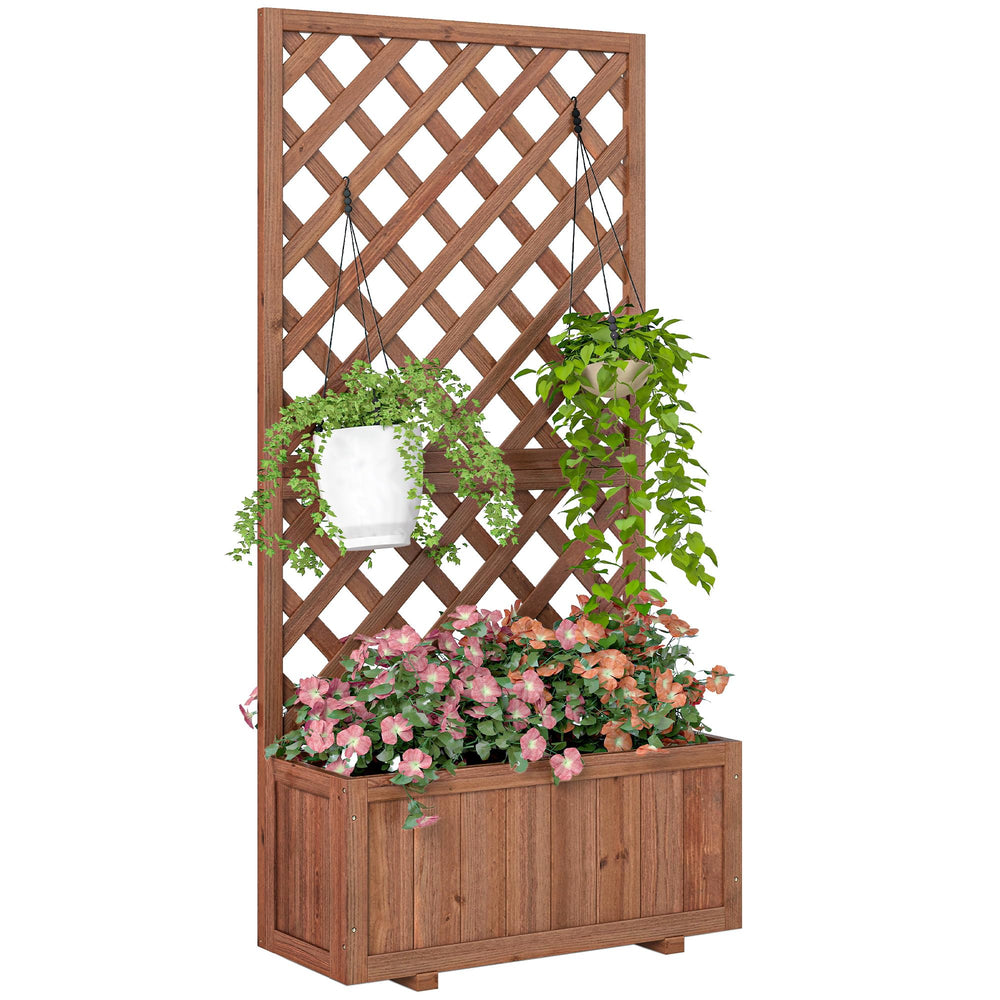 Wooden Raised Garden Bed with Trellis 59" Outdoor Planter Box with Drainage Holes
