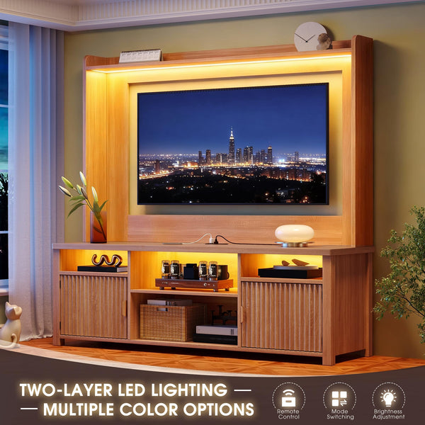 70" Entertainment Center with LED Lights & Charging Station
