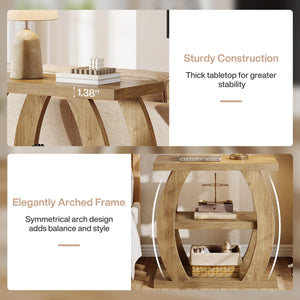 3-Tier Narrow Side Table with Storage – Natural Oak