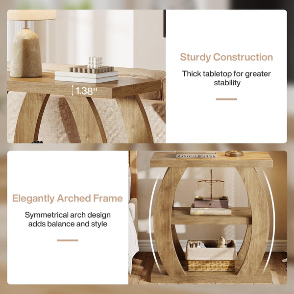 3-Tier Narrow Side Table with Storage – Natural Oak