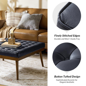 Genuine Leather Square Tufted Ottoman Coffee Table