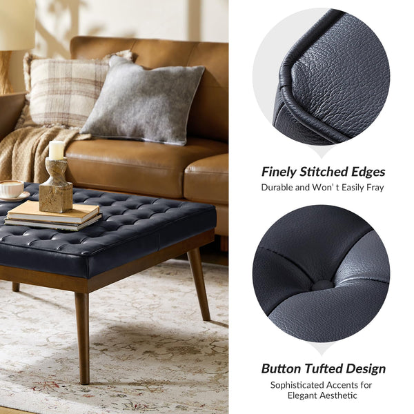 Genuine Leather Square Tufted Ottoman Coffee Table