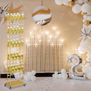 5-Tier Floor Standing Champagne Glass Rack with Wheels – 40-Glass Gold Metal Stand