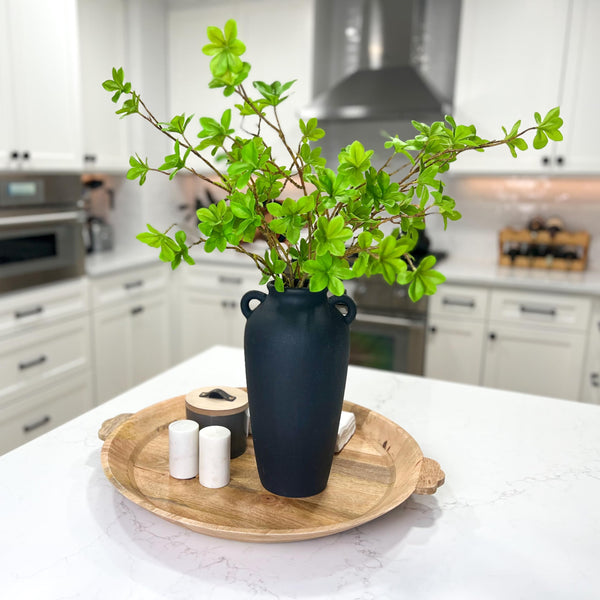 Black Ceramic Vase with Faux Greenery Stems