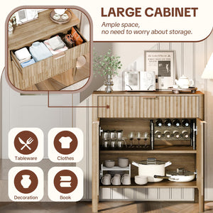 Fluted Buffet Cabinet with Storage – Modern Sideboard with Doors, Drawer & Wood Console