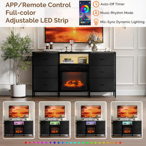 58" Electric Fireplace TV Stand with Fabric Drawers & RGB LED Lights