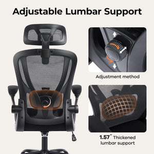 Ergonomic Mesh High Back Office Chair with Lumbar Support & Flip-Up Armrests