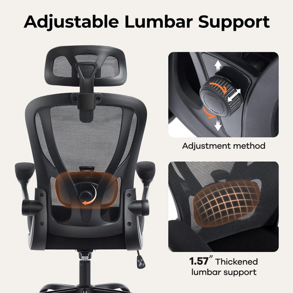 Ergonomic Mesh High Back Office Chair with Lumbar Support & Flip-Up Armrests
