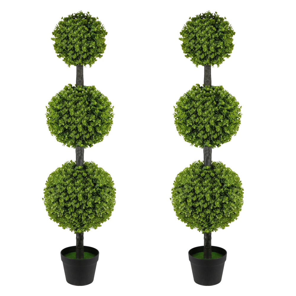Artificial Topiary Ball Tree Set of 2 – 4FT Triple Ball Boxwood Trees
