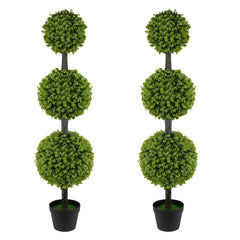 Artificial Topiary Ball Tree Set of 2 – 4FT Triple Ball Boxwood Trees