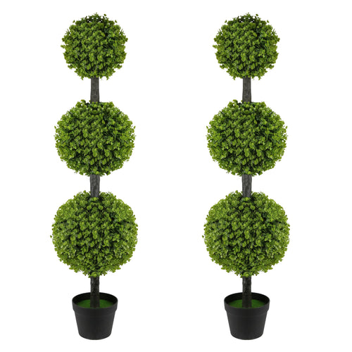 Artificial Topiary Ball Tree Set of 2 – 4FT Triple Ball Boxwood Trees