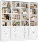 6-Tier Farmhouse Bookshelf with 8 Doors, 74.1" Wide