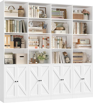 6-Tier Farmhouse Bookshelf with 8 Doors, 74.1" Wide