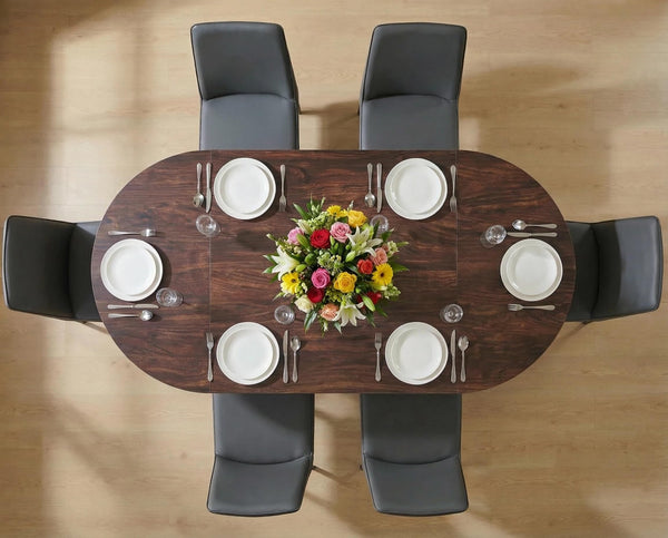 63" Oval Dining Table for 4-6 | Wood-Grain Top, T-Base, Dark Walnut