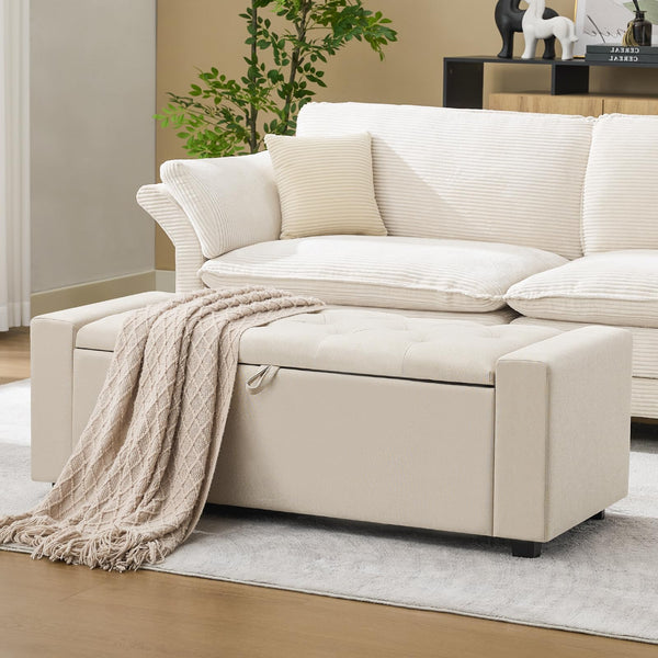 Tufted Storage Ottoman Bench with Dual Safety Hinges