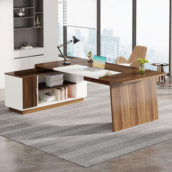 L-Shaped Executive Office Desk with Storage