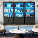 Glass Door Display Cabinet with LED Lights, 5-Tier Bookcase, 69 in Tall