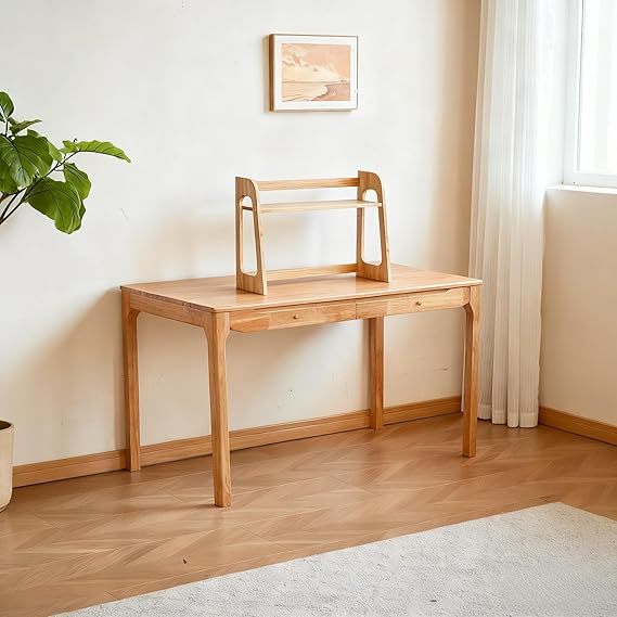 Solid Wood Desk with Drawers – Home Office Writing Desk