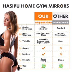 Wall-Mounted Tempered Glass Gym Mirror 55"L x 21"W – Set of 2