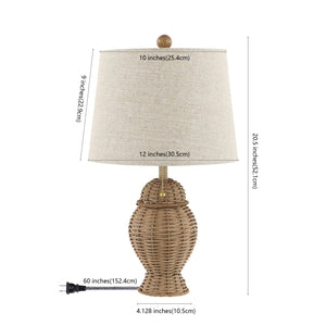 Natural Wicker Table Lamp Set of 2 with Linen Shade