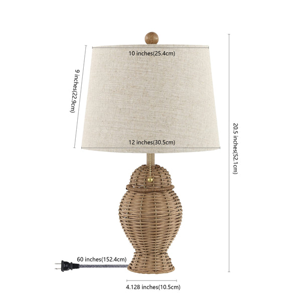 Natural Wicker Table Lamp Set of 2 with Linen Shade