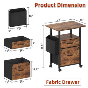 2-Drawer Rolling File Cabinet with 24" Extended Desktop