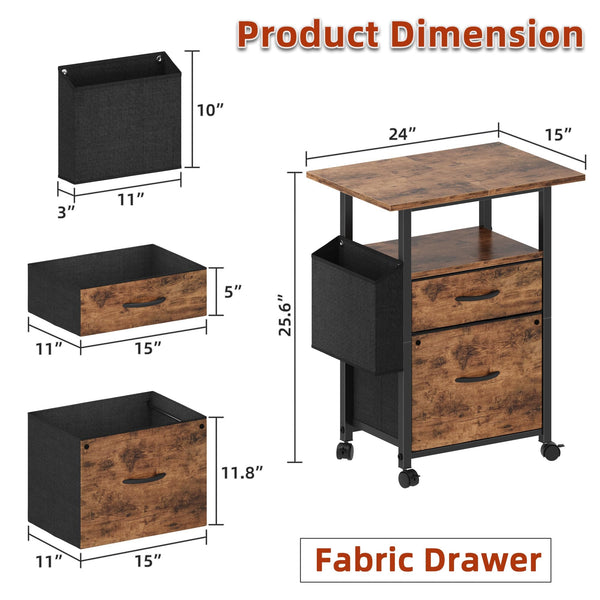 2-Drawer Rolling File Cabinet with 24" Extended Desktop