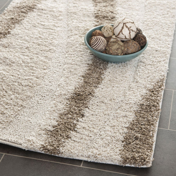 8x10 Cream & Dark Brown Shag Area Rug – Non-Shedding Plush Pile