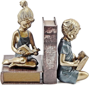 Boy Girl Reading Scholar Decorative Bookends 8 Inch