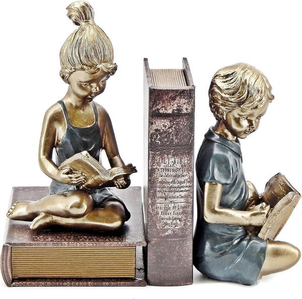 Boy Girl Reading Scholar Decorative Bookends 8 Inch