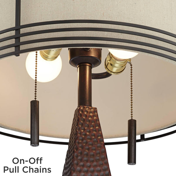 Industrial Farmhouse Table Lamps Set of 2 with USB Port & Pull Chain