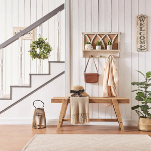 Solid Wood Farmhouse Entryway Bench – 43.3" Rustic Dining Bench with Angled Legs