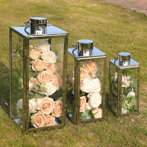 Stainless Steel Glass Candle Lanterns Set of 3 – Indoor & Outdoor Decorative Lanterns