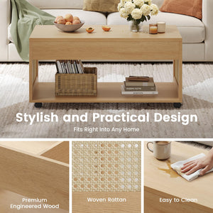 Lift-Top Coffee Table with Rattan Accents & Storage