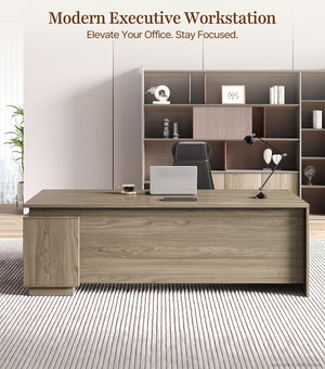 L-Shaped Executive Desk with Power Outlets & Storage