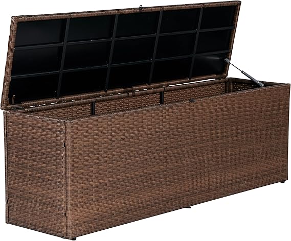 Outdoor Wicker Storage Trunk with Lockable Lid