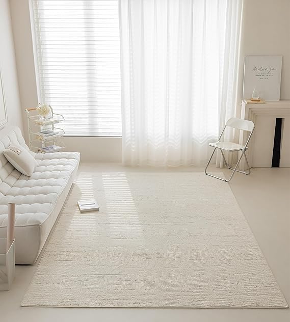 Beige Area Rug 4'7" x 6'7" – Stain Resistant Non-Slip Tufted Rug