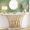 59-Inch Gold Console Table – White Faux Marble & Metal Base
