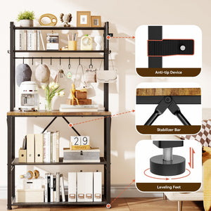 5-Tier Kitchen Baker's Rack with Storage, S-Hooks & Paper Towel Holder – Rustic Brown