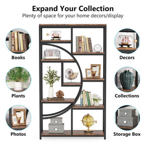 Industrial 5-Tier Etagere Bookcase with 9 Open Shelves, 2-Pack