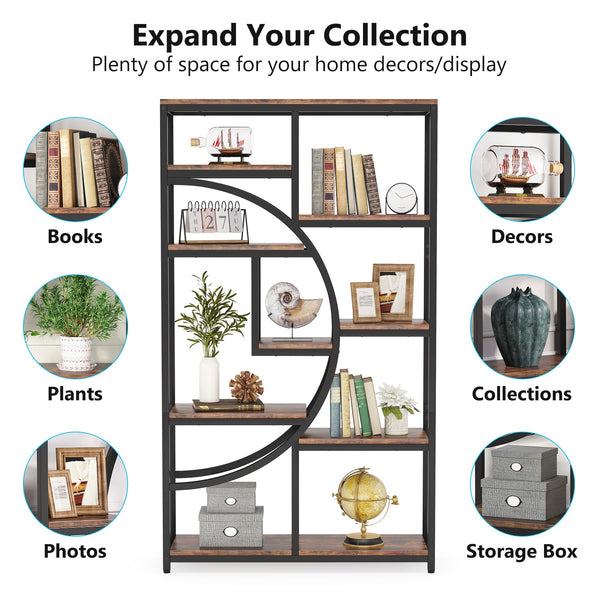 Industrial 5-Tier Etagere Bookcase with 9 Open Shelves, 2-Pack