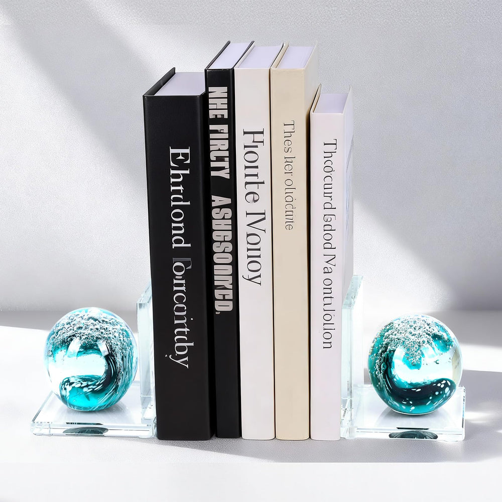 Glass Sea Wave Bookends Set of 2