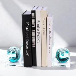 Glass Sea Wave Bookends Set of 2