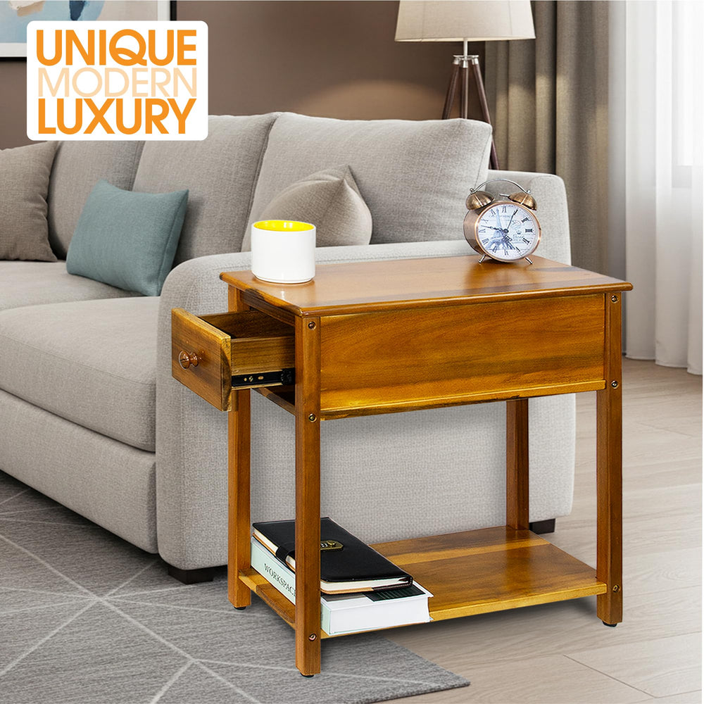 Narrow End Table with Drawer and Shelf