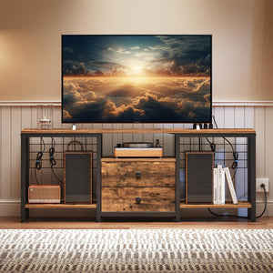 TV Stand with Power Outlet, Fabric Drawers & Cable Management