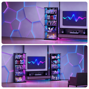 Glass Display Cabinet with RGB LED Lights & Lockable Doors