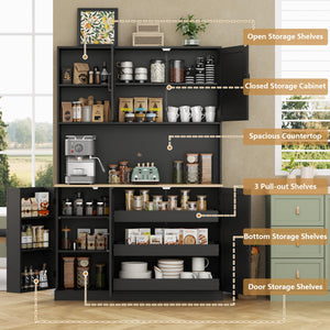 Kitchen Pantry Storage Cabinet with Microwave Stand